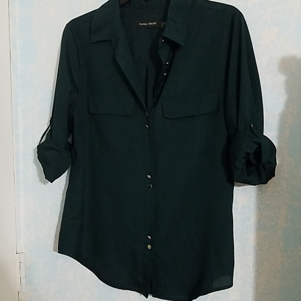 Metallic Dark Green Button Up Blouse